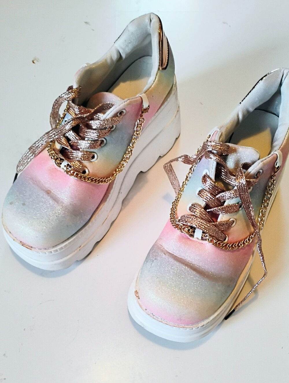 Dolls Kill Pastel Rainbow Platform Glitter Sneakers